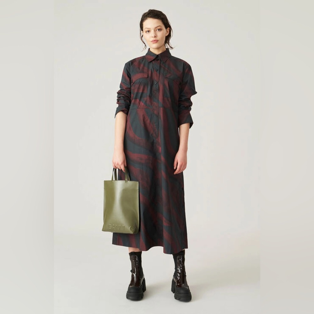 Ganni Printed Cotton Poplin Midi Dress in Merlot size EU 36/US 4
